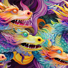 Japanese dragons repeat pattern