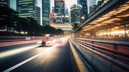 Foto op Plexiglas Blurr Speed car racing track city street circuit dramatic background © arhendrix