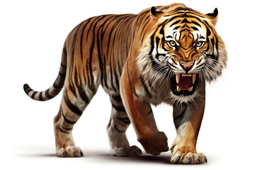 Fierce Royal Tiger isolated on white background - obrazy, fototapety, plakaty