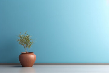Empty room interior background blue wall