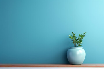 Empty room interior background blue wall