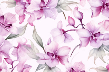 Orchid flower watercolor flowers seamless background.