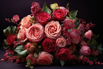 A beautiful bouquet of roses surrounded by various flora