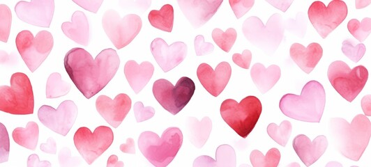 Love Valentines Wedding celebration greeting card illustration texture - Watercolor pattern painting of many red pink painted hearts, isolated on white background 