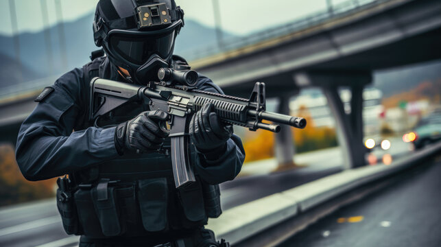 Special Forces Soldier with M16 and Rifle Scope in Combat AI Generated