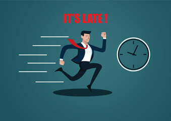 Businessman go to work late. Concept business vector illustration.