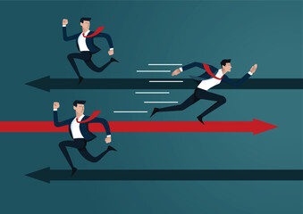 Businessman running different way. business vector illustration.