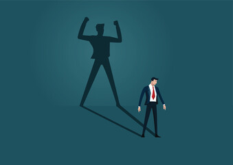 Businessman with a shadow and career strength. Concept business vector illustration.