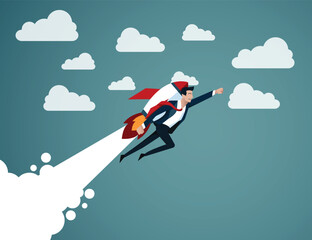 Flight. Business fly up with the rocket. Concept business vector illustration.