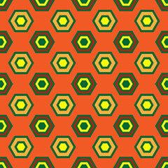 Seamless pattern created by many hexagons in spicy color background