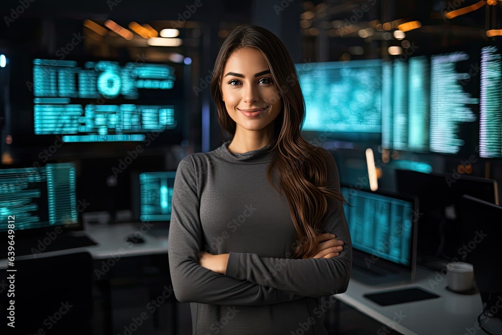 Aufkleber caucasian woman software developer backdrop extremely gorgeous generative ai