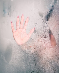 Fototapeta premium Women shower creepy photo bathtub photos of a women