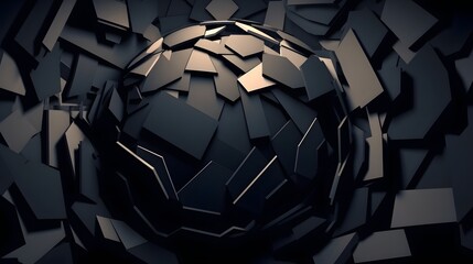 Black dark Paper cut art, folded geometric shapes, abstract background