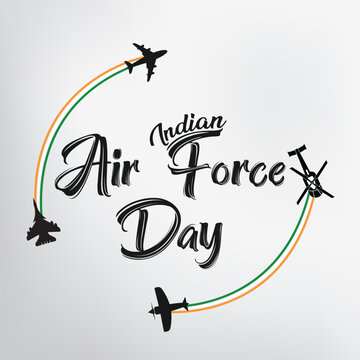 Indian air force day vector illustration. Banner with fighter planes flying Vector Illustration ..design elements for congratulation cards ,logo , social media, banners and flyers.