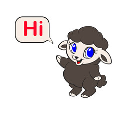 Vector illustration of cartoon sheep with hi lettering