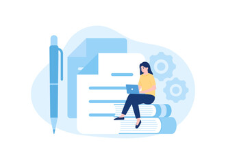 A woman is writing a thesis concept flat illustration