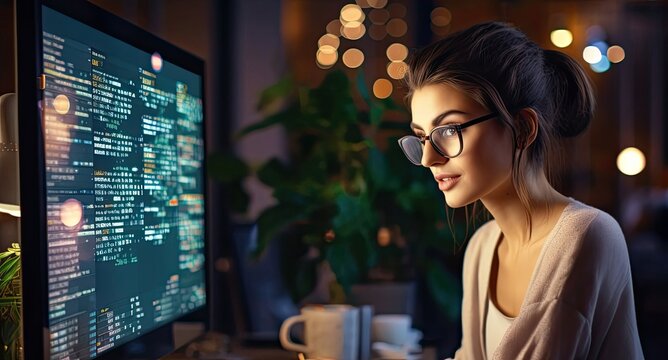 Caucasian Woman Web Developer Background Extremely Gorgeous Generative AI