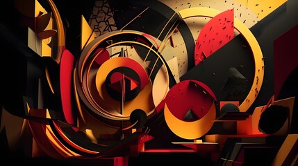 Red and gold Paper cut art, folded geometric shapes, abstract background