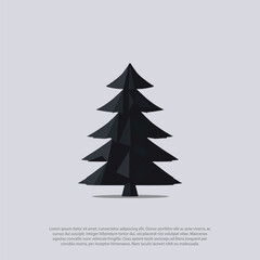 Low poly, geometric black and white Christmas pine tree. Vector logo illustration 