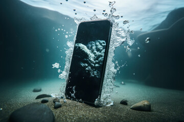 The smartphone falls into the sea.