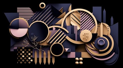 Golden Paper cut art, folded geometric shapes, abstract background