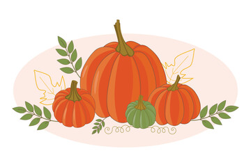 Orange pumpkin in autumn leaves postcard element
