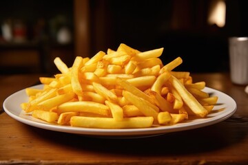 french fries on white plate tasty and delicious 
