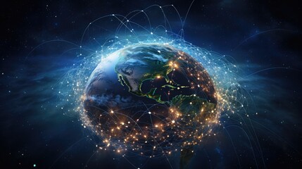 Connectivity Networking Technology Earth and World Map Spread on the world