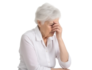 Depressed elderly woman, cut out