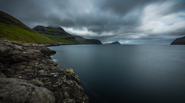 sunset on the cliffs near Leynar, Faroe Islands