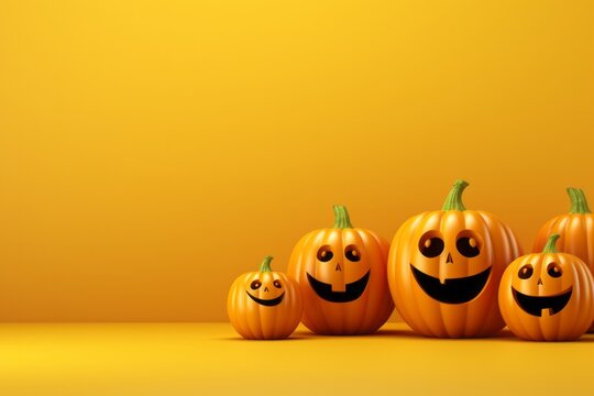 Photo of a group of jack-o'-lantern pumpkins with painted faces created with Generative AI technology