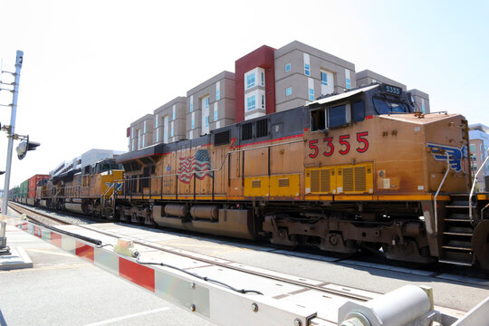 Los Angeles, California: Union Pacific Freight Train Railroad locomotive