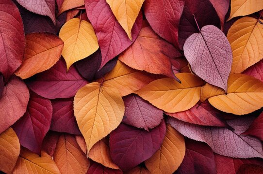 hojas de &aacute;rboles en oto&ntilde;o con variedad de colores anaranjados, violetas y marrones