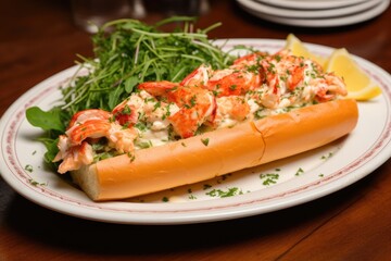 lobster roll delicious on white plate 