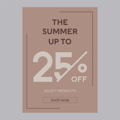 The summer up to sale 25% off discount promotion poster