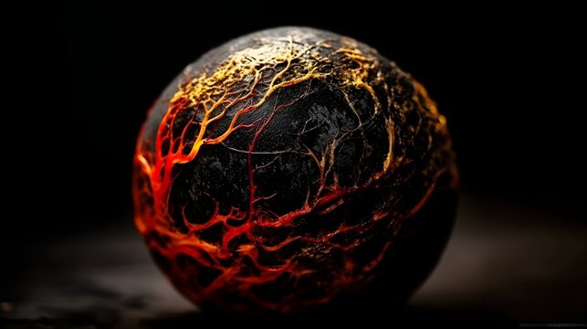 Lava sphere background wallpaper of magma. Fiery cracks on the earth's surface.