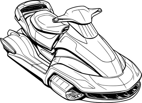 futuristic jet ski black and white outline clip art preview