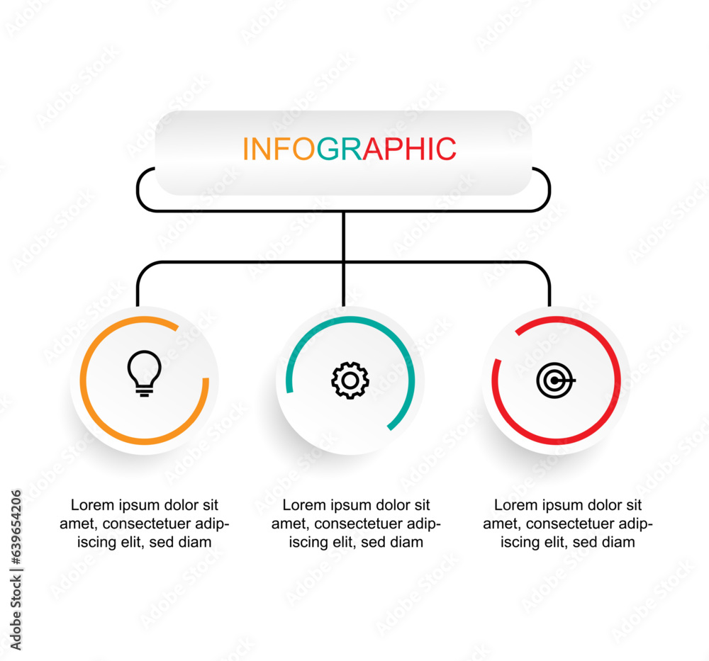 Poster design template infographic with 3 step or process. vector diagram line connected with circle and ic