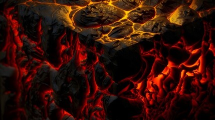 Cube shape Lava background wallpaper of magma. Fiery cracks on the earth's surface. - obrazy, fototapety, plakaty