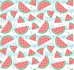 Seamless colorful pattern with pieces of watermelon. Cute cartoon vector background
