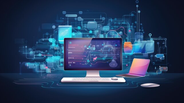 Web Developer Engineer Coding Full Stack developer computer person 2d illustration