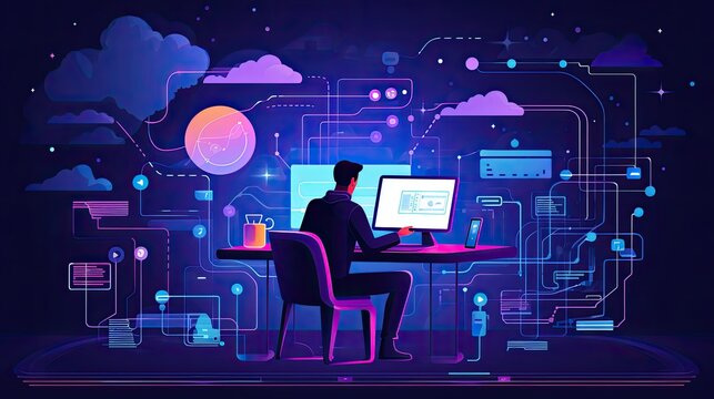 Web Developer Engineer Coding Full Stack developer computer person 2d illustration