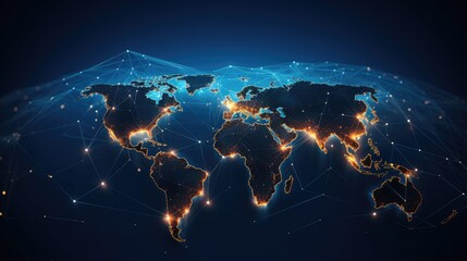 Connectivity through world world map networking technology illustration - obrazy, fototapety, plakaty