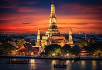 Naklejka premium Wat Arun temple in twilight, Temple of the Dawn