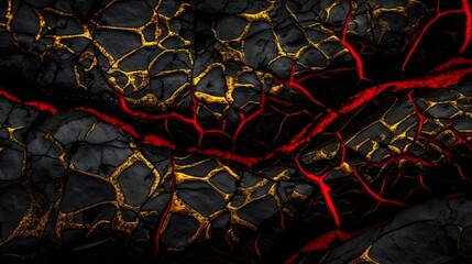 Golden Lava background wallpaper of magma. Fiery cracks on the earth's surface.