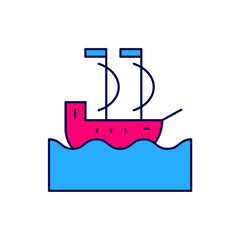 Filled outline Sailboat or sailing ship icon isolated on white background. Sail boat marine cruise travel. Vector