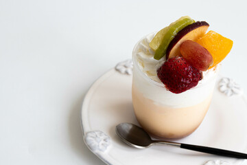 Summertime Dessert , Panna Cotta topped with Exotic Fruits