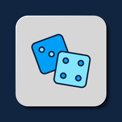 Filled outline Game dice icon isolated on blue background. Casino gambling. Vector