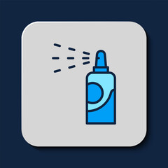 Filled outline Spray can for hairspray, deodorant, antiperspirant icon isolated on blue background. Vector