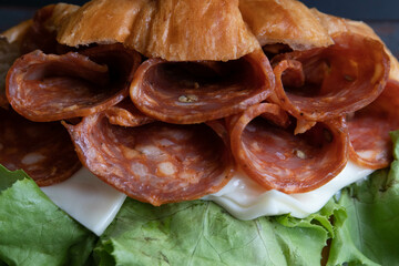 Close up Salami sandwich for quick lunch